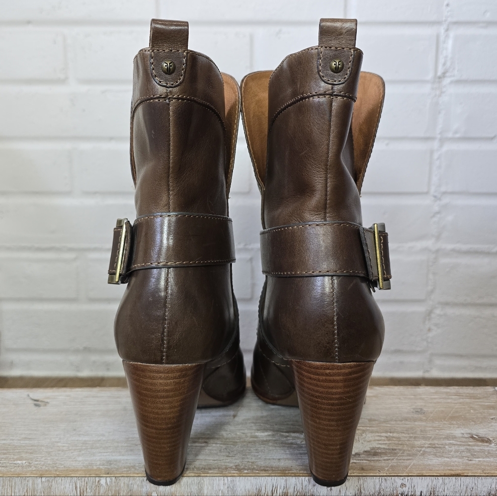 Frye Brown Heeled Boots with Buckle - Picture 9 of 14